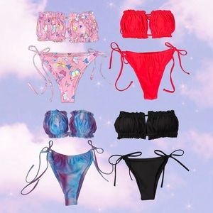 Pink, Red, Black & Purple Tie Dye Bikinis